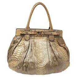 Zagliani Metallic Gold Python Puffy Hobo