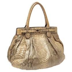 Zagliani Metallic Gold Python Puffy Hobo