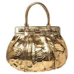Zagliani Metallic Gold Python Puffy Hobo