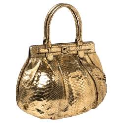 Zagliani Metallic Gold Python Puffy Hobo