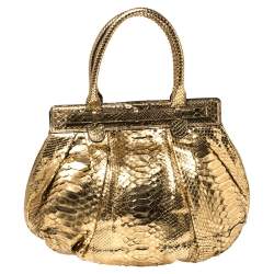 Zagliani Metallic Gold Python Puffy Hobo