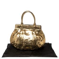 Zagliani Metallic Gold Python Puffy Hobo