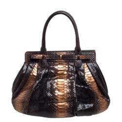 Zagliani Metallic Bronze/Brown Gold Python Puffy Hobo