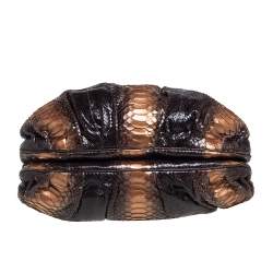 Zagliani Metallic Bronze/Brown Gold Python Puffy Hobo