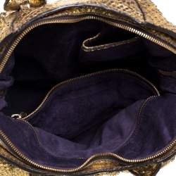 Zagliani Metallic Gold Python Top Zip Tote