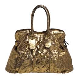 Zagliani Metallic Gold Python Top Zip Tote