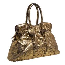 Zagliani Metallic Gold Python Top Zip Tote