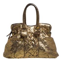 Zagliani Metallic Gold Python Top Zip Tote