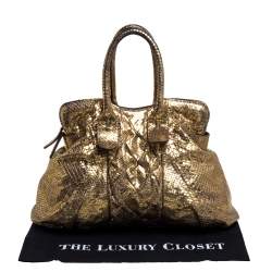 Zagliani Metallic Gold Python Top Zip Tote