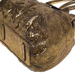 Zagliani Metallic Gold Python Top Zip Tote