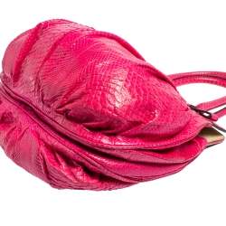 Pre Owned Zagliani Pink Python Puffy Hobo