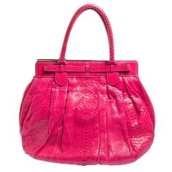 Pre Owned Zagliani Pink Python Puffy Hobo