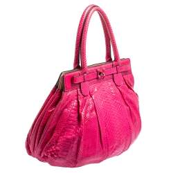 Pre Owned Zagliani Pink Python Puffy Hobo