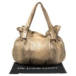 Pre Owned Zagliani Gold Metallic Python Pleated Shoulder Bag