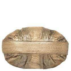 Pre Owned Zagliani Gold Metallic Python Pleated Shoulder Bag
