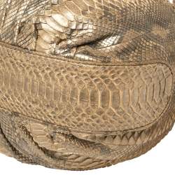 Pre Owned Zagliani Gold Metallic Python Pleated Shoulder Bag