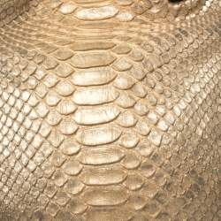 Pre Owned Zagliani Gold Metallic Python Pleated Shoulder Bag