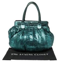 Zagliani Metallic Turquoise Python Puffy Hobo