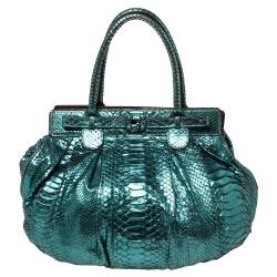 Zagliani Metallic Turquoise Python Puffy Hobo