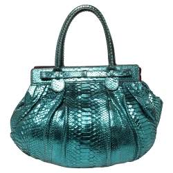 Zagliani Metallic Turquoise Python Puffy Hobo