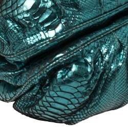 Zagliani Metallic Turquoise Python Puffy Hobo