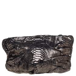 Zagliani Metallic Silver Python Oversized Clutch