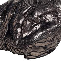 Zagliani Metallic Silver Python Oversized Clutch