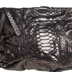 Zagliani Metallic Silver Python Oversized Clutch