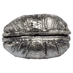 Zagliani Metallic Silver Python Puffy Hobo
