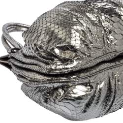Zagliani Metallic Silver Python Puffy Hobo