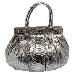Zagliani Metallic Silver Python Puffy Hobo