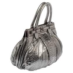 Zagliani Metallic Silver Python Puffy Hobo