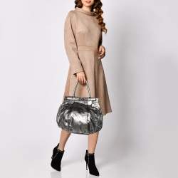 Zagliani Metallic Grey Pewter Satchel