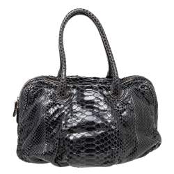 Zagliani Black Python Leather Satchel