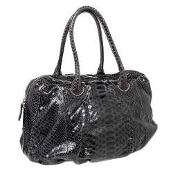 Zagliani Black Python Leather Satchel