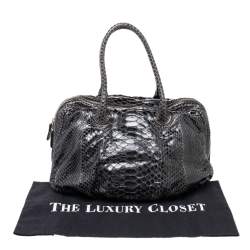Zagliani Black Python Leather Satchel