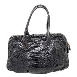 Zagliani Black Python Leather Satchel