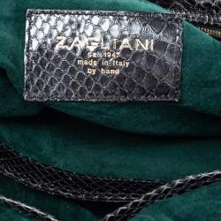 Zagliani Black Python Leather Satchel