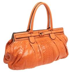 Zagliani Orange Python Leather Puffy Satchel