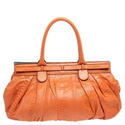Zagliani Orange Python Leather Puffy Satchel