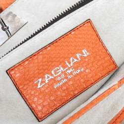 Zagliani Orange Python Leather Puffy Satchel