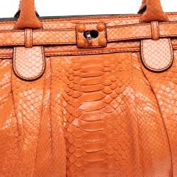 Zagliani Orange Python Leather Puffy Satchel