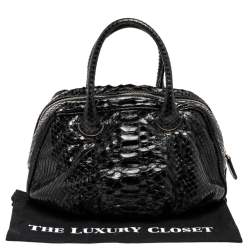 Zagliani Black Python Leather Zip Satchel