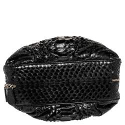 Zagliani Black Python Leather Zip Satchel