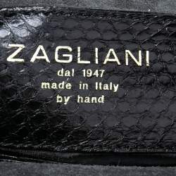 Zagliani Black Python Leather Zip Satchel