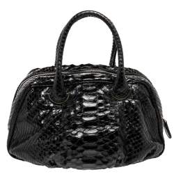 Zagliani Black Python Leather Zip Satchel