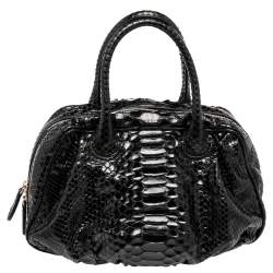 Zagliani Black Python Leather Zip Satchel