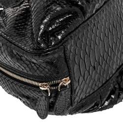 Zagliani Black Python Leather Zip Satchel