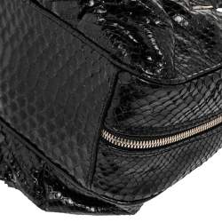 Zagliani Black Python Leather Zip Satchel