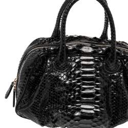 Zagliani Black Python Leather Zip Satchel